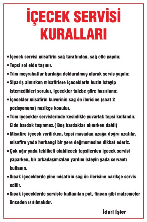 İÇECEK SERVİSİ KURALLARI