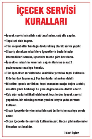 İÇECEK SERVİSİ KURALLARI